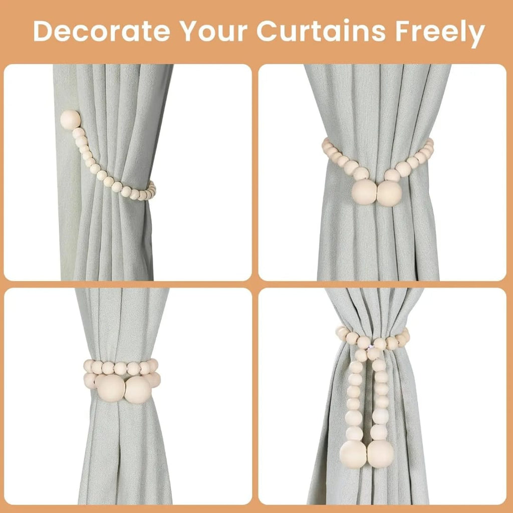2pcs Magnetic wooden beads curtain tiebacks boho decor accessories
