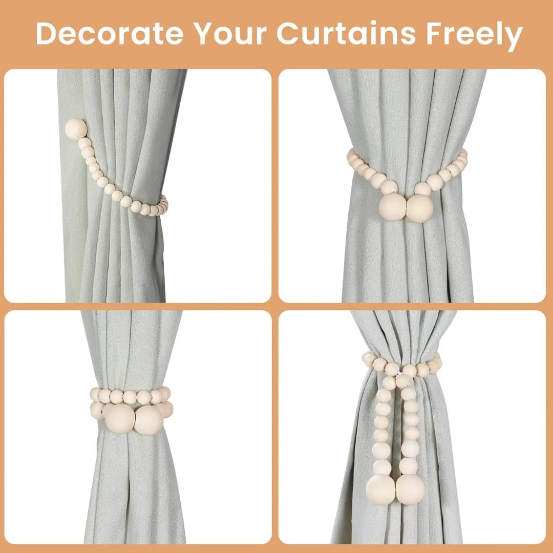 2pcs Magnetic wooden beads curtain tiebacks boho decor accessories