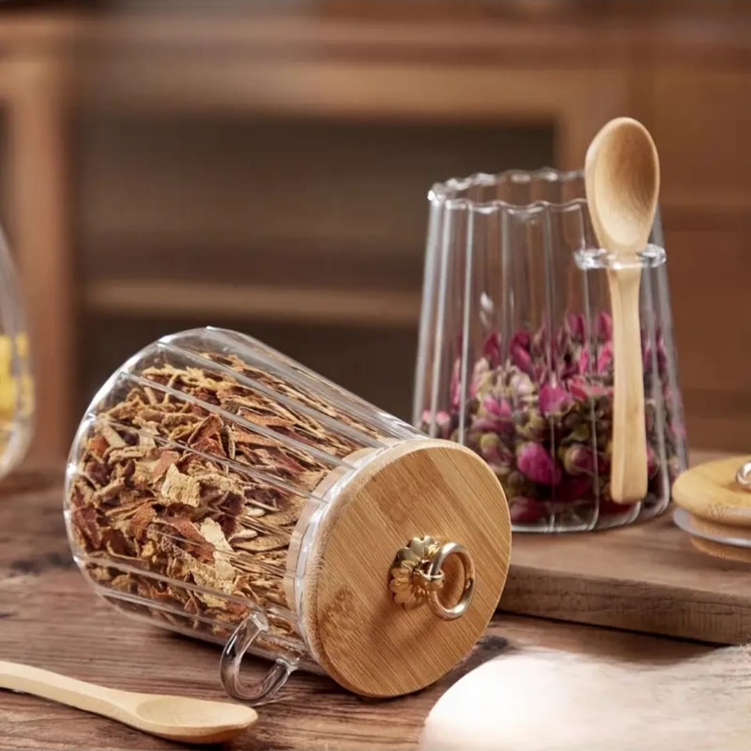 Glass Storage Jar with bamboo Lid/Spoons