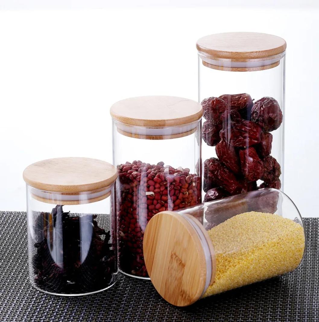Round storage glass jars