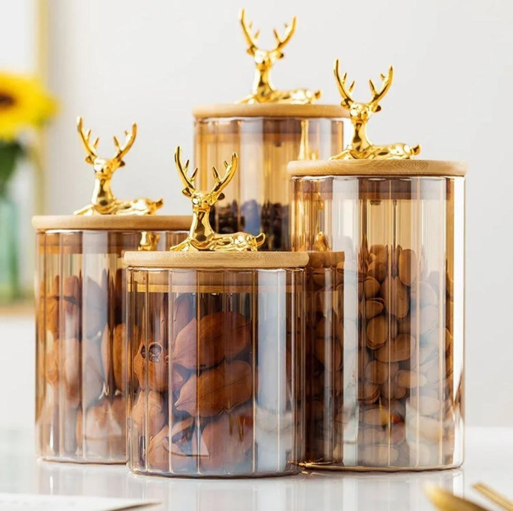Ribbed glass storage jars - SET/small/medium/large