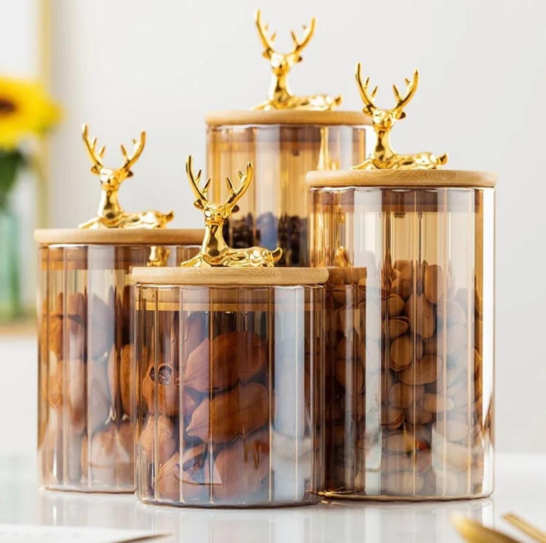 Ribbed glass storage jars - SET/small/medium/large