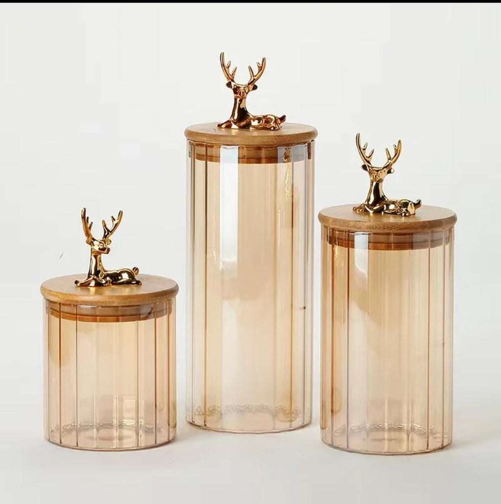 Ribbed glass storage jars - SET/small/medium/large