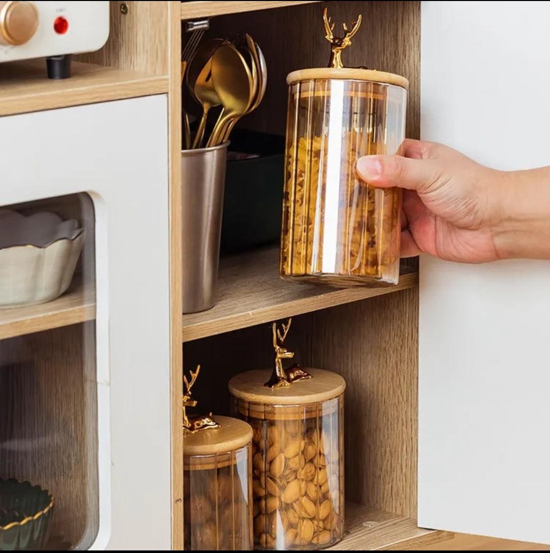 Ribbed glass storage jars - SET/small/medium/large