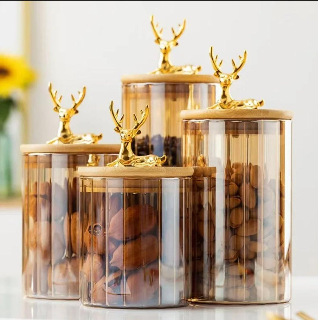 Ribbed glass storage jars - SET/small/medium/large