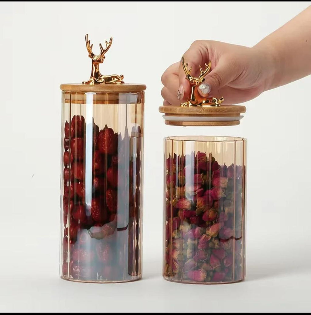 Ribbed glass storage jars - SET/small/medium/large