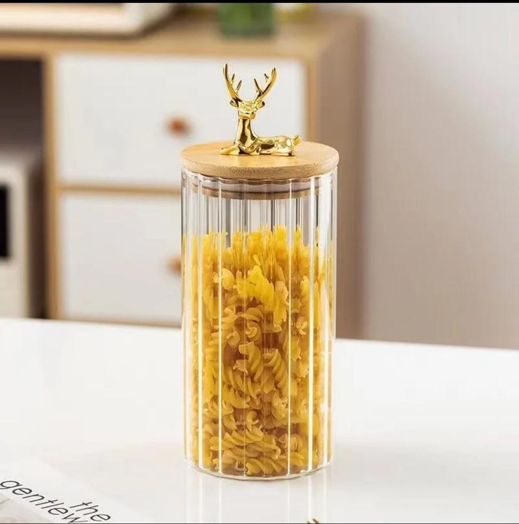 Ribbed glass storage jars - SET/small/medium/large