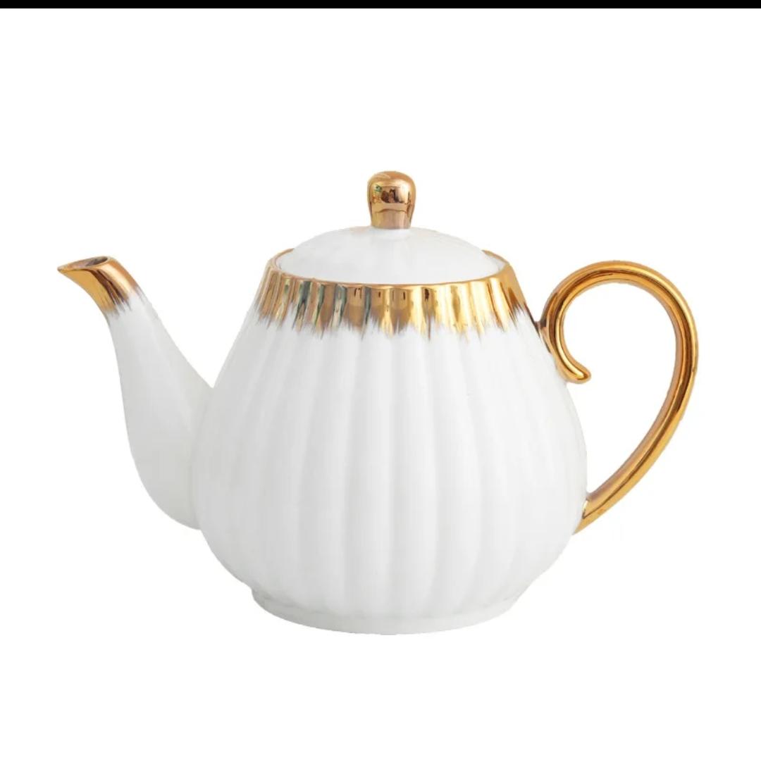 Elegant white Tea pot with gold detailing