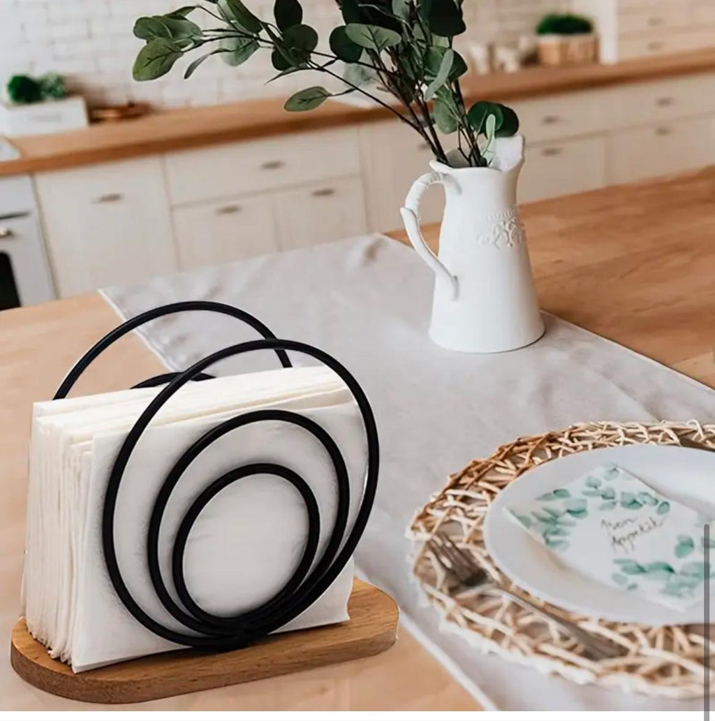 Modern Metal Napkin Holder with Wooden base /ring  serviette holder