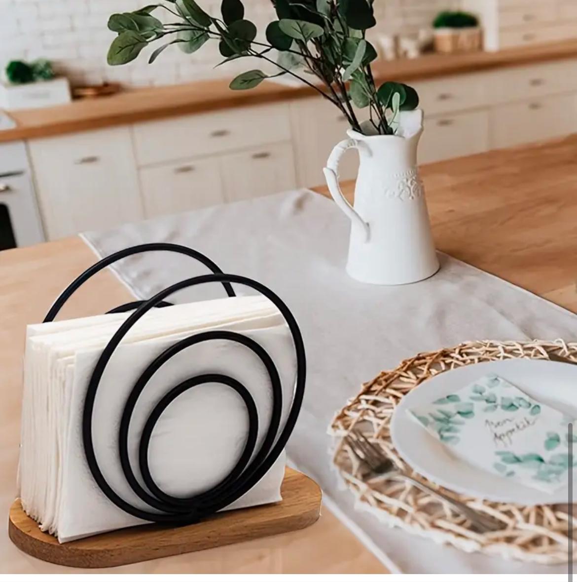 Modern Metal Napkin Holder with Wooden base /ring  serviette holder