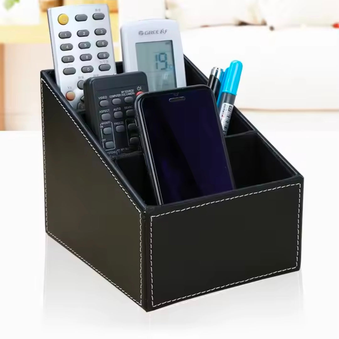 Multi-Compartment Leather Desk Organizer /Remote organizer