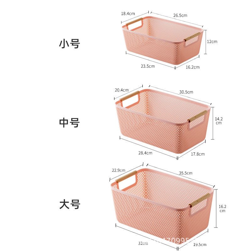 3pcs Extra-Large Plastic Mesh Storage Baskets with Bamboo Handles