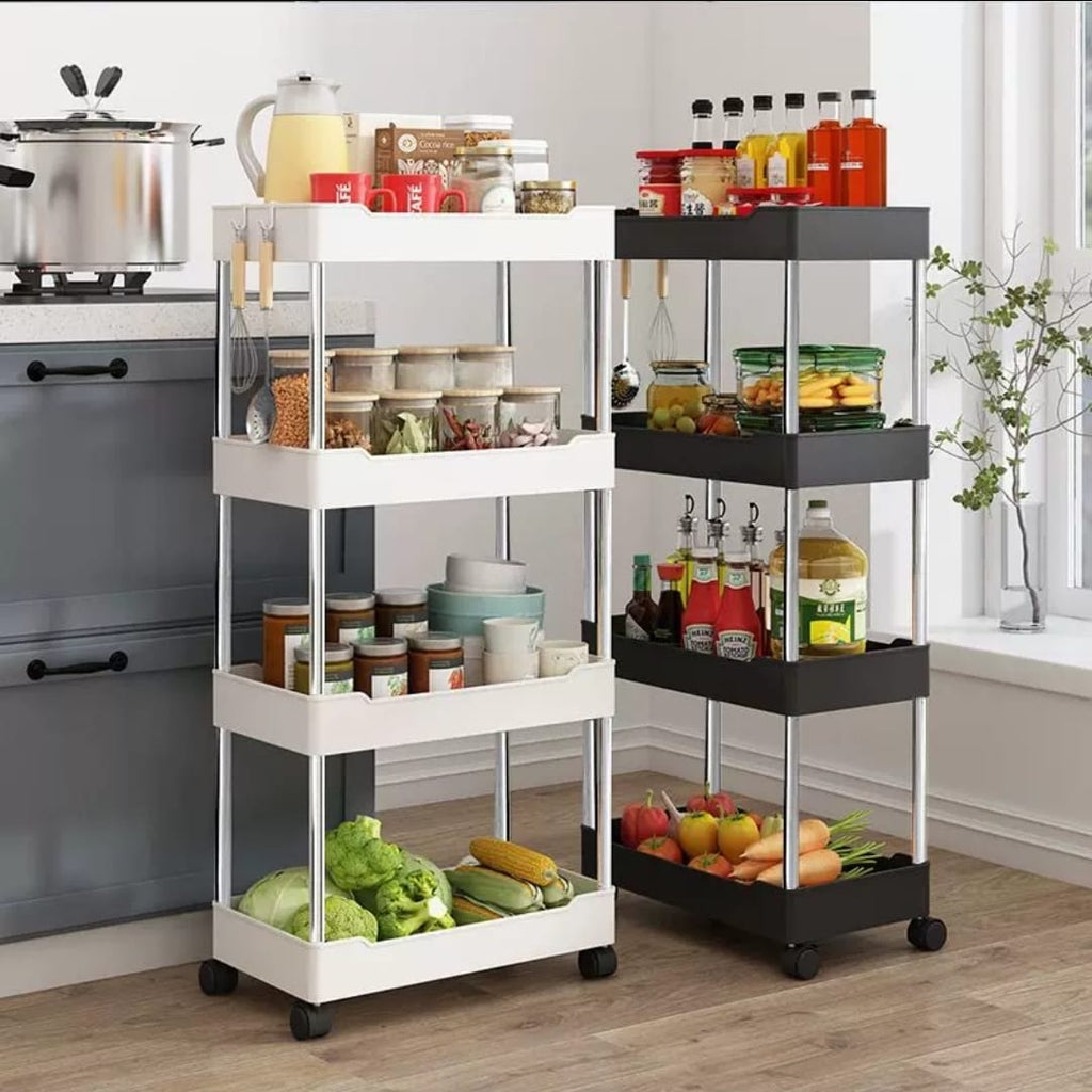 Multipurpose storage rack with wheels.