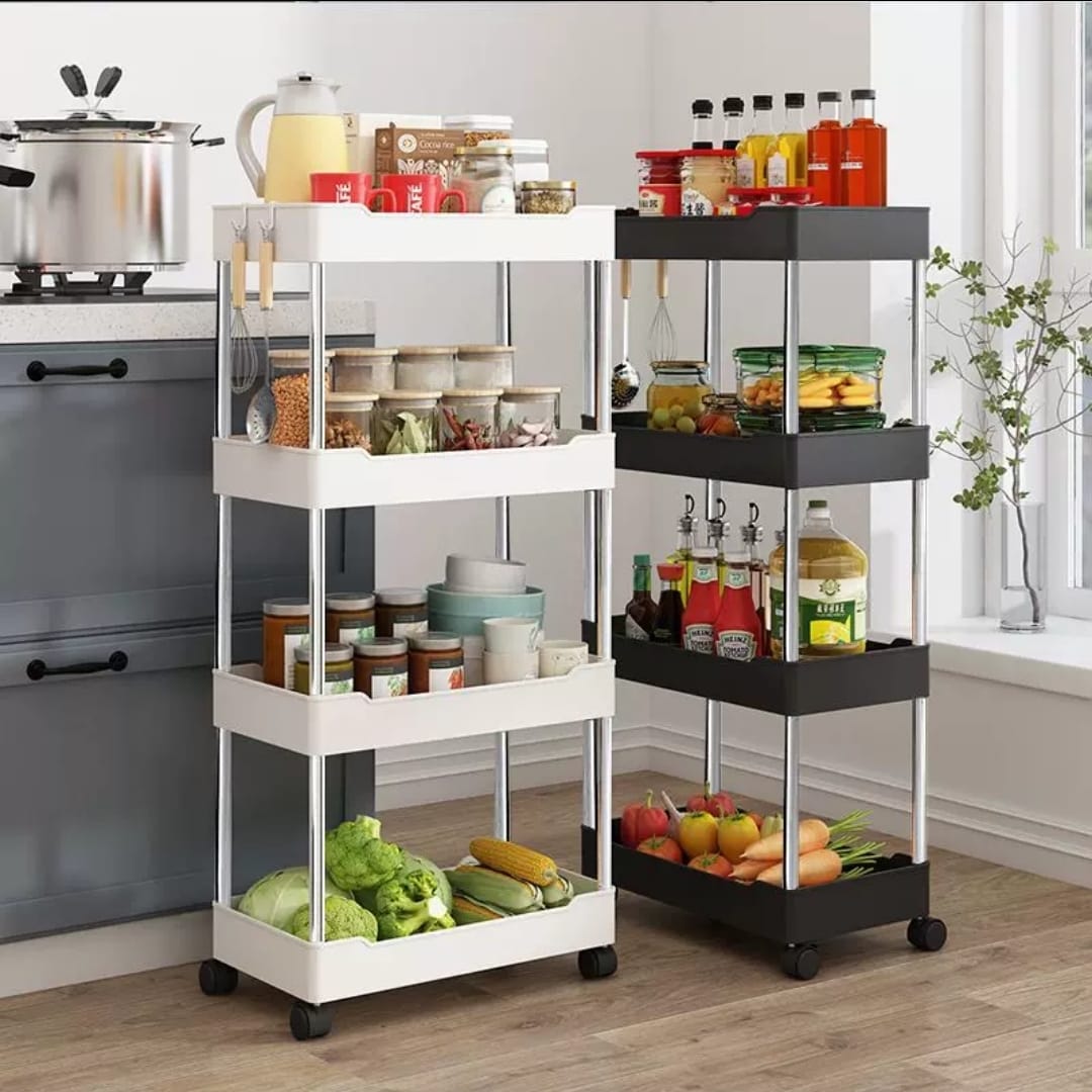 Multipurpose storage rack with wheels.