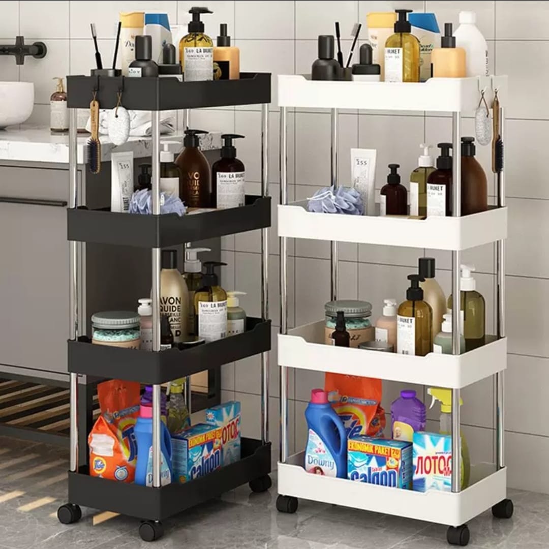 Multipurpose storage rack with wheels.
