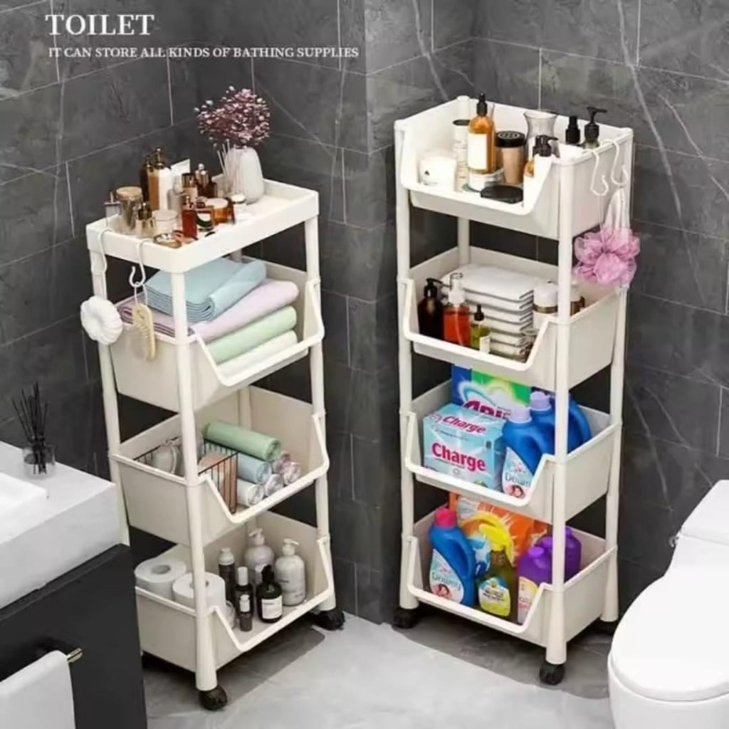 Multipurpose storage rack with wheels.