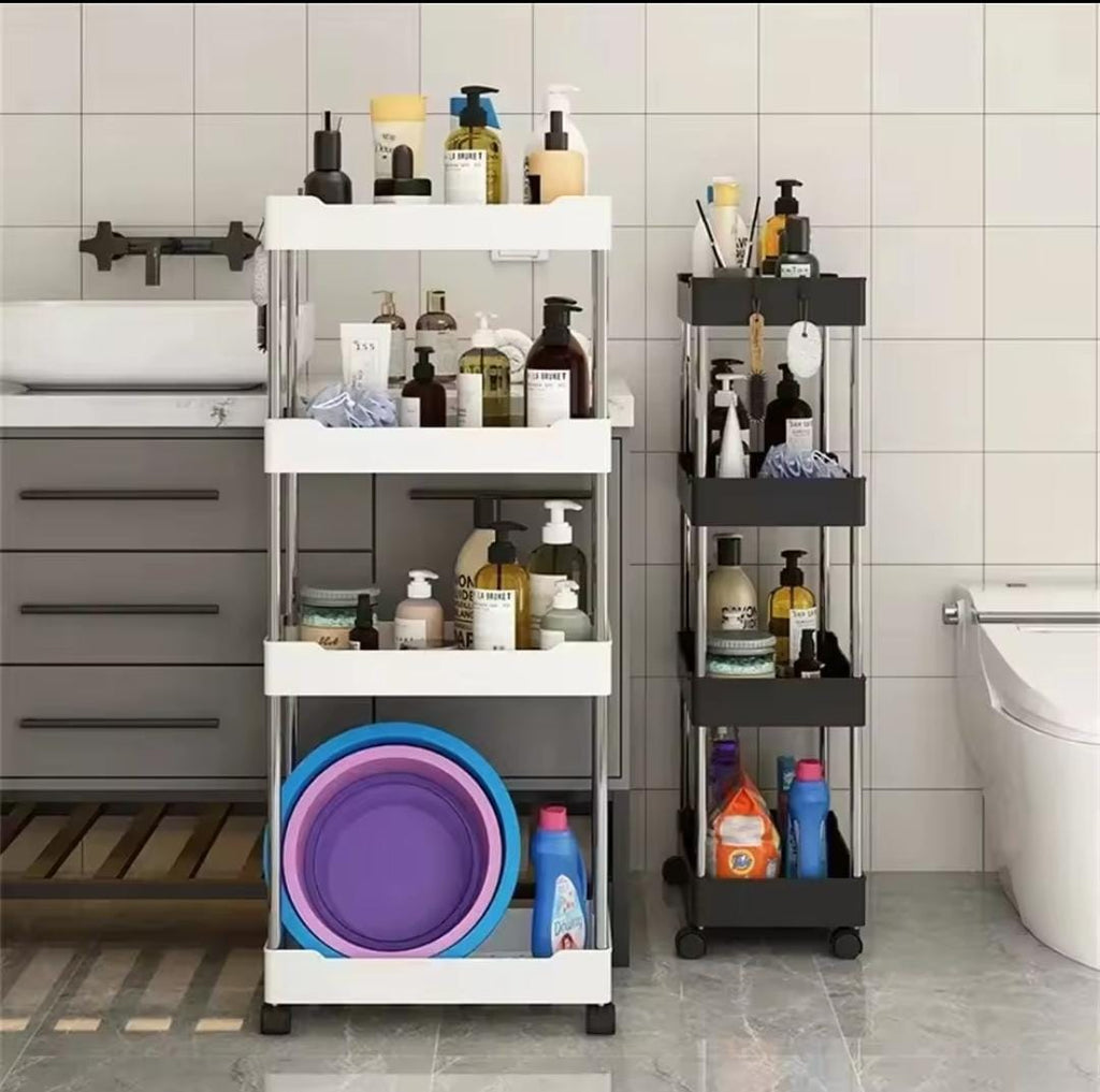 Multipurpose storage rack with wheels.