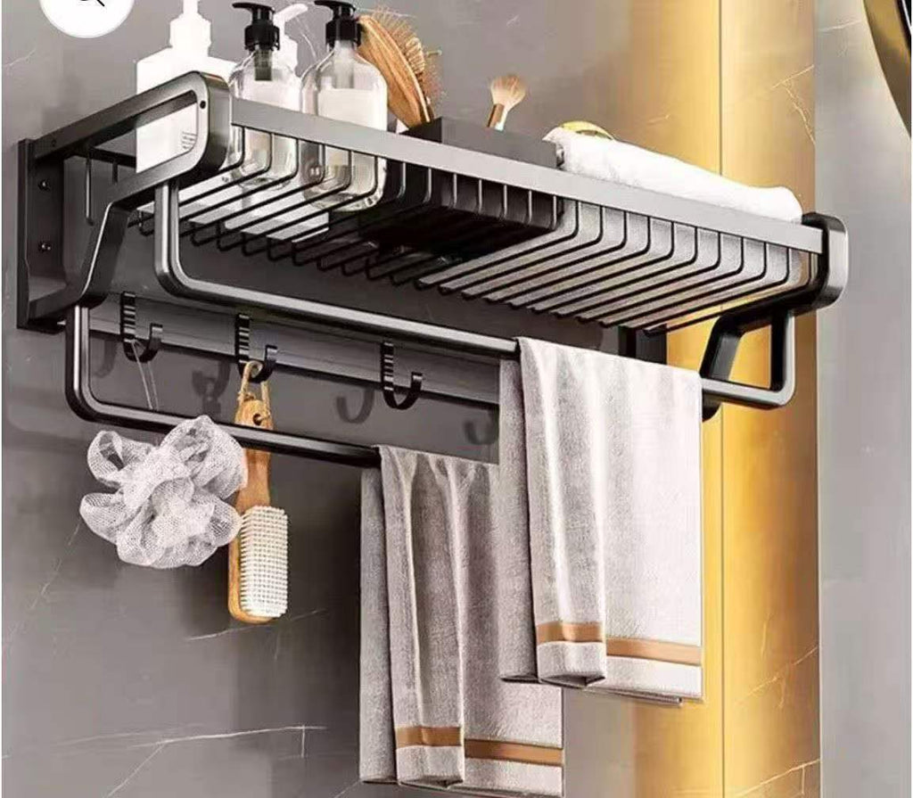 Bathroom Wall Mounted Towel Rack Accessory with Hooks