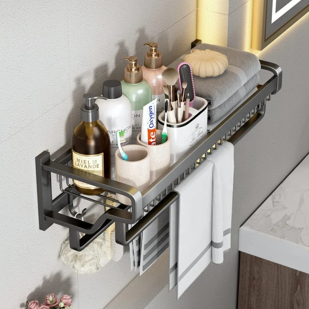 Bathroom Wall Mounted Towel Rack Accessory with Hooks