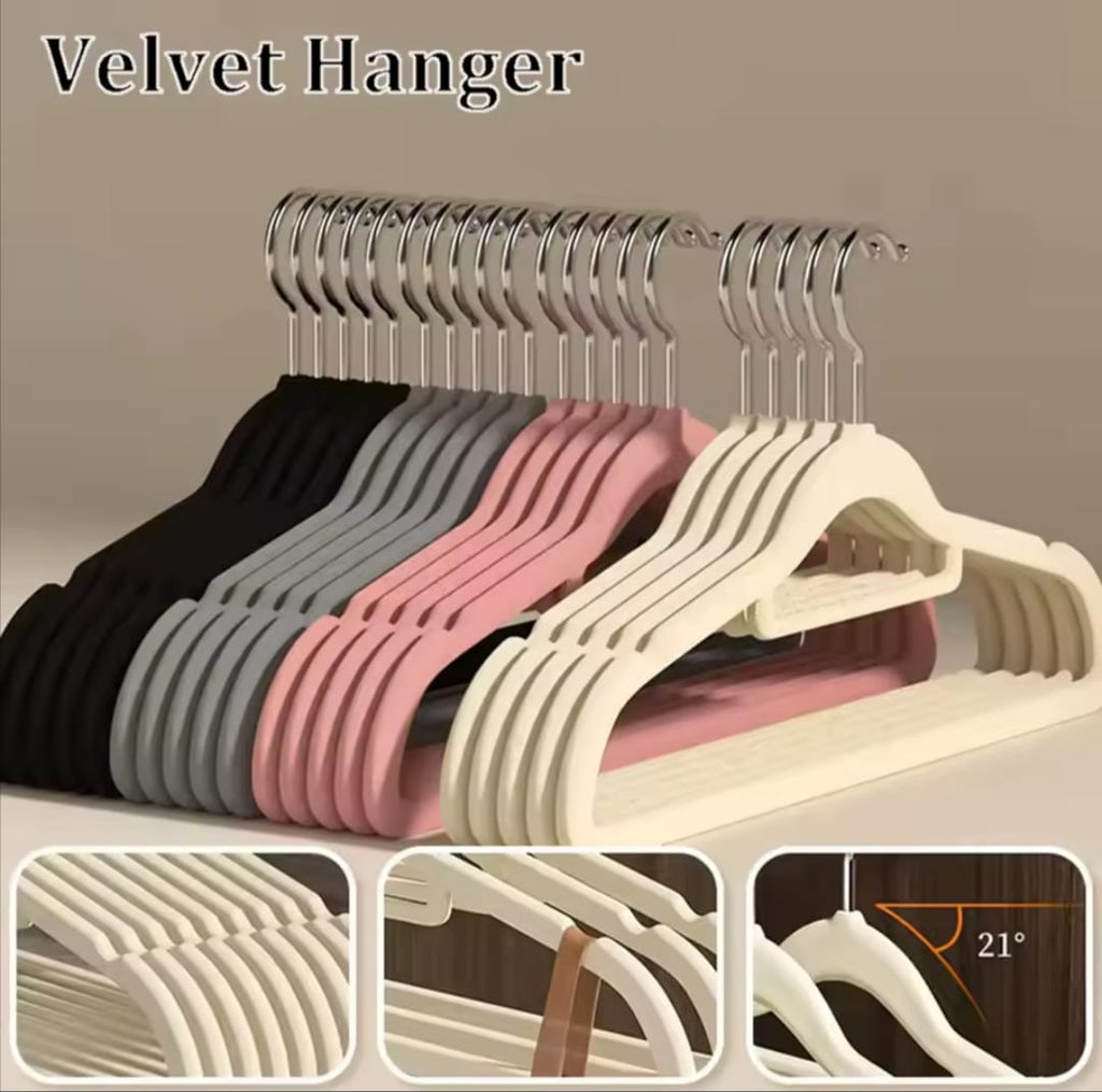 10 pcs Velvet Non-Slip Hangers with Tie Bar - 10pcs set