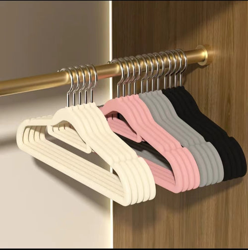 10 pcs Velvet Non-Slip Hangers with Tie Bar - 10pcs set