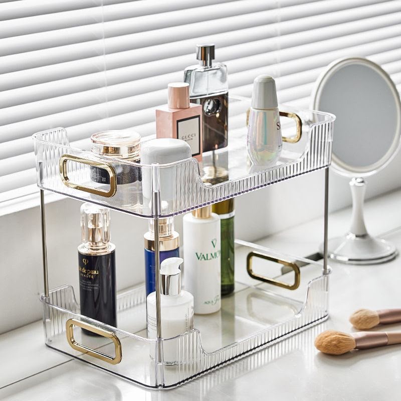 2-Tier Rectangular Countertop storage organizer / Multipurpose Organizer double layer Vanity Stand