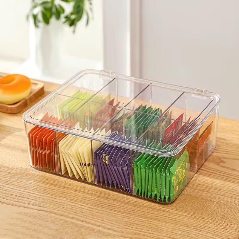 8 slot Tea Bag & Coffee Organizer Container with Removable Divider / multipurpose Organizer
