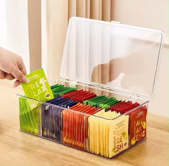 8 slot Tea Bag & Coffee Organizer Container with Removable Divider / multipurpose Organizer