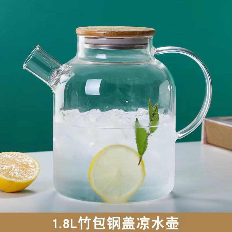 Glass Heat Resistant Water Pitcher with Bamboo Lid