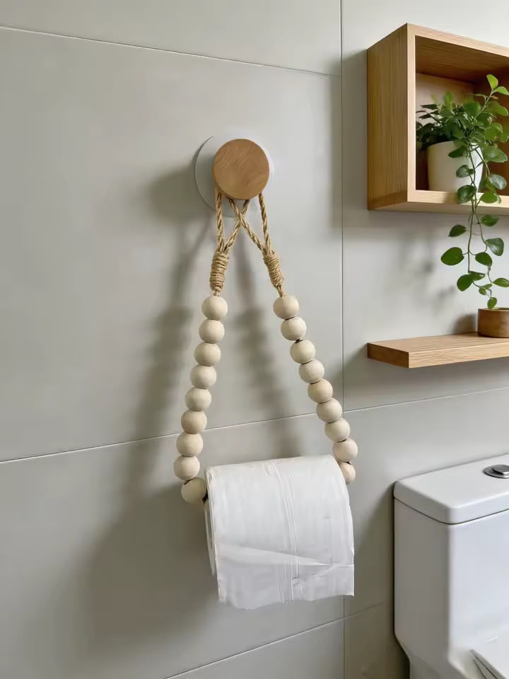 Wooden Bead Paper Towel Holder (with Wooden Ring Suction Hook)