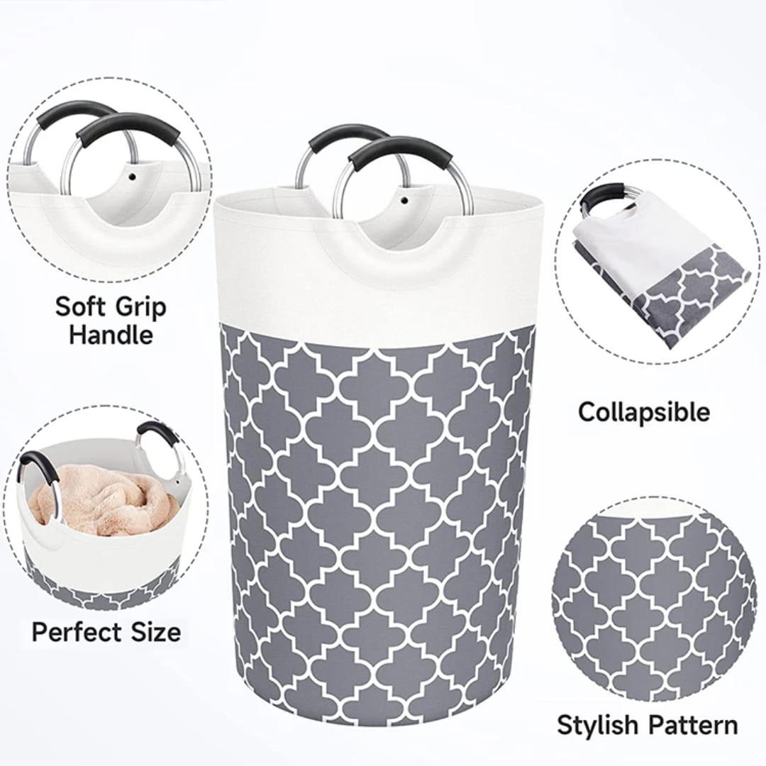 LARGE CAPACITY  LAUNDRY BASKET 82L WITH METAL HANDLES