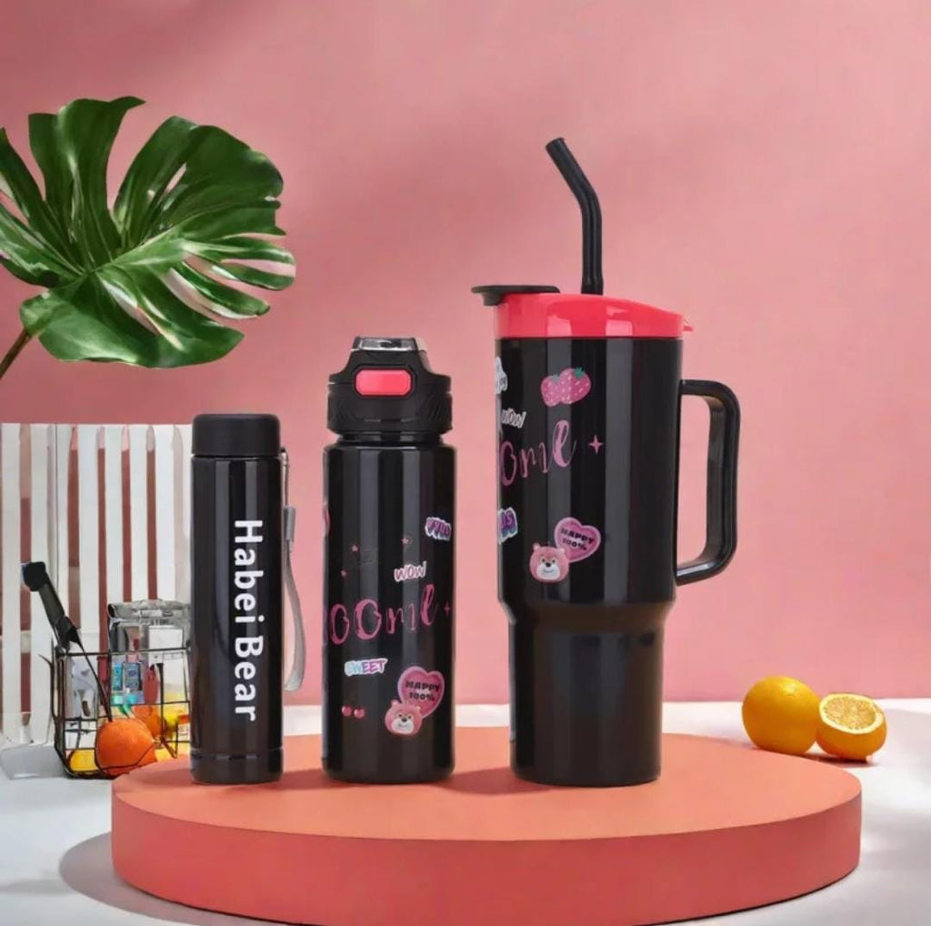 Leakproof 3 in 1 stylish water bottle set - Stanley mug design