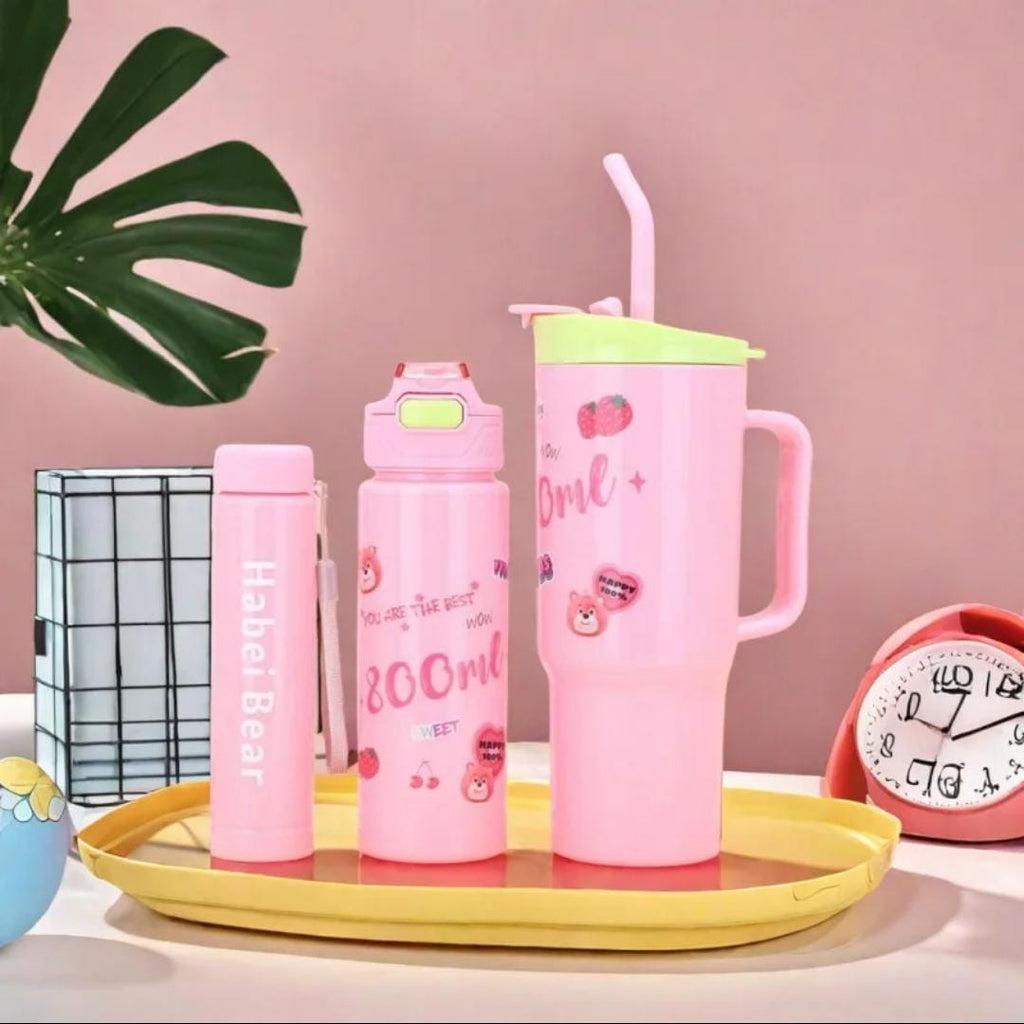 Leakproof 3 in 1 stylish water bottle set - Stanley mug design