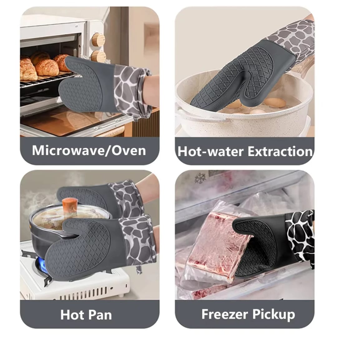 Heat resistant silicone oven gloves with soft cotton lining