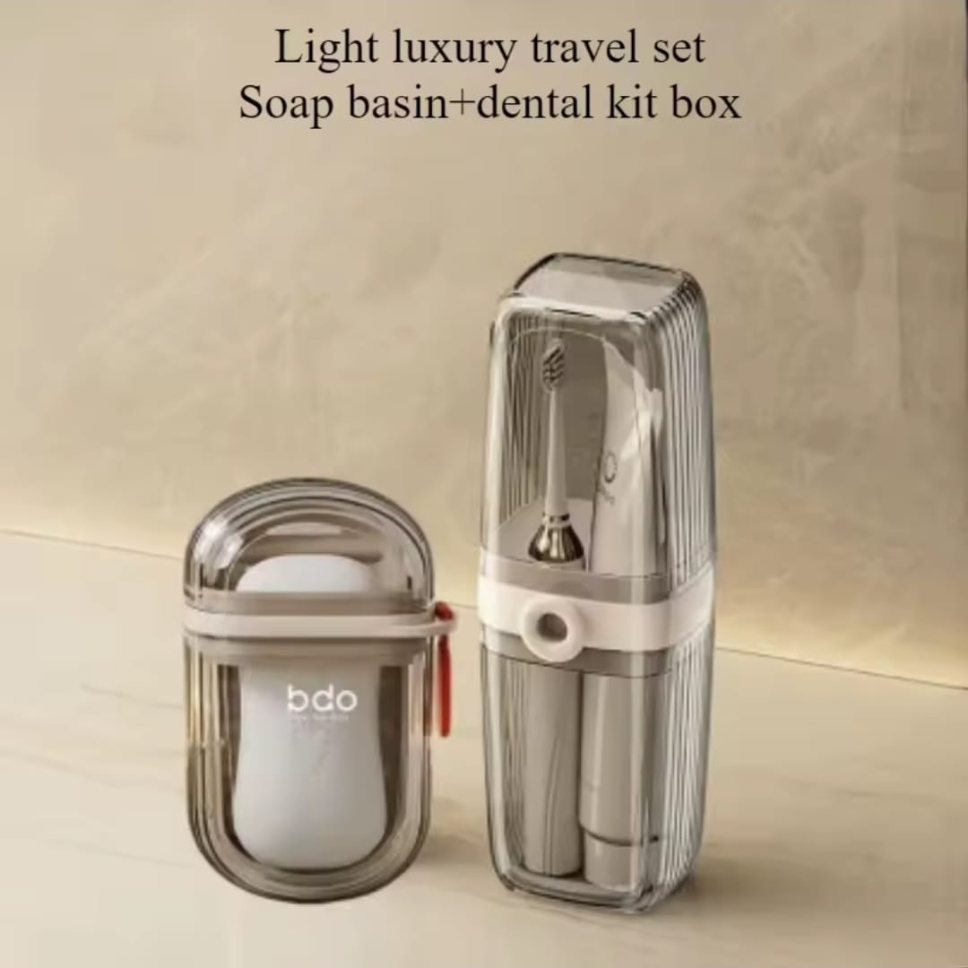 Portable travel soap box and toothbrush holder set
