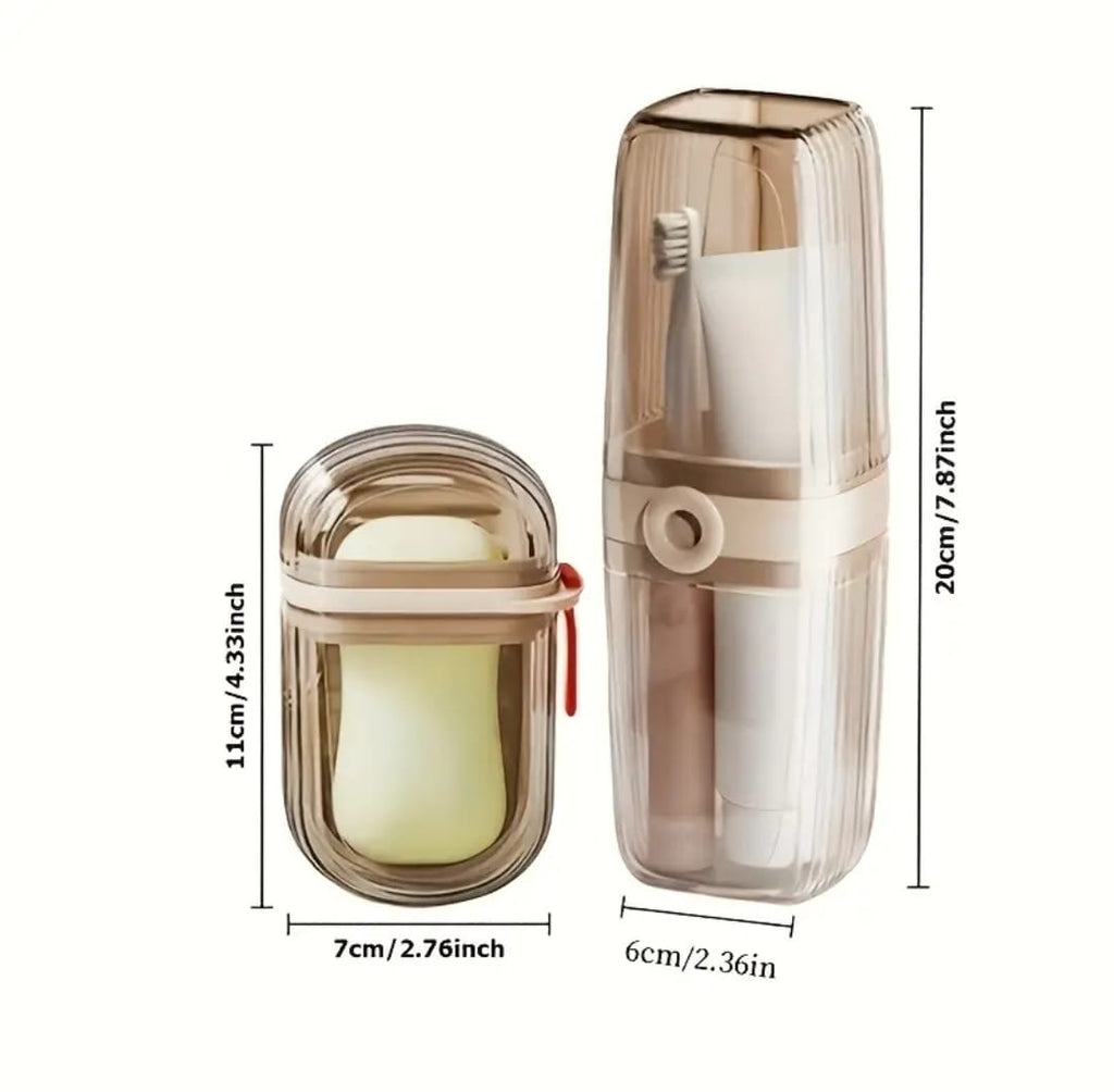 Portable travel soap box and toothbrush holder set