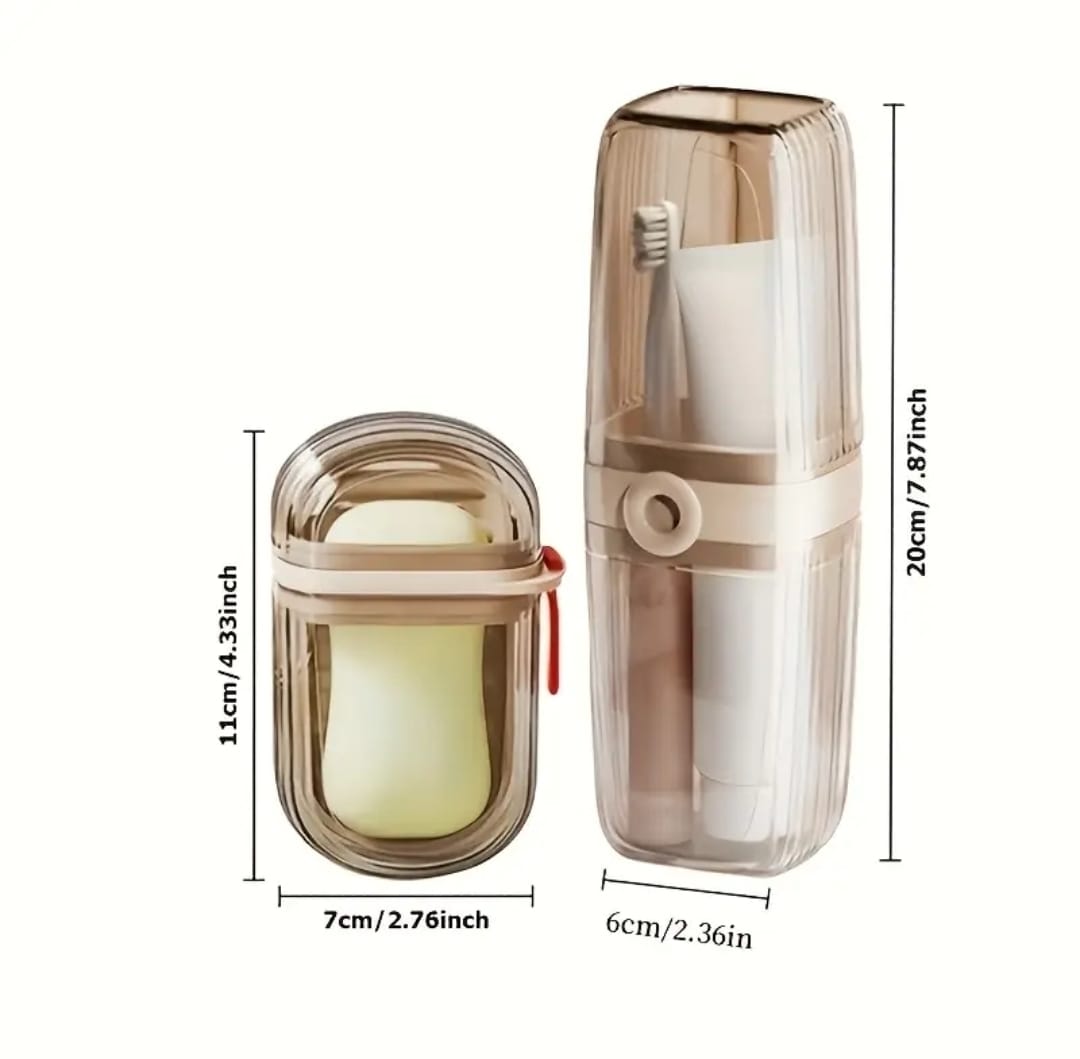 Portable travel soap box and toothbrush holder set